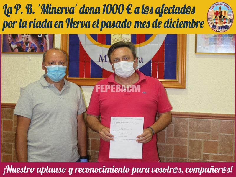 La P. B. 'Minerva' dona 1000 € a l@s afectad@s por la riada en Nerva el pasado mes de diciembre